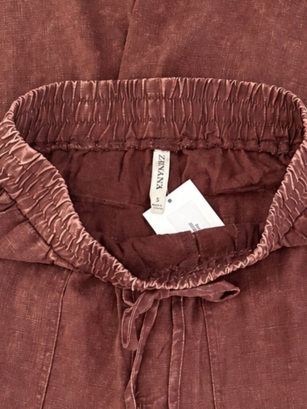 Zenana Outfitters Linen Blend Mahogany Mineral Wash Wide Leg Cargo Pants NWT - Picture 11 of 13
